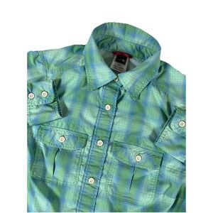 The North Face Vapor Wick Blue Green Plaid Vented L/S Shirt Women's XS Hiking